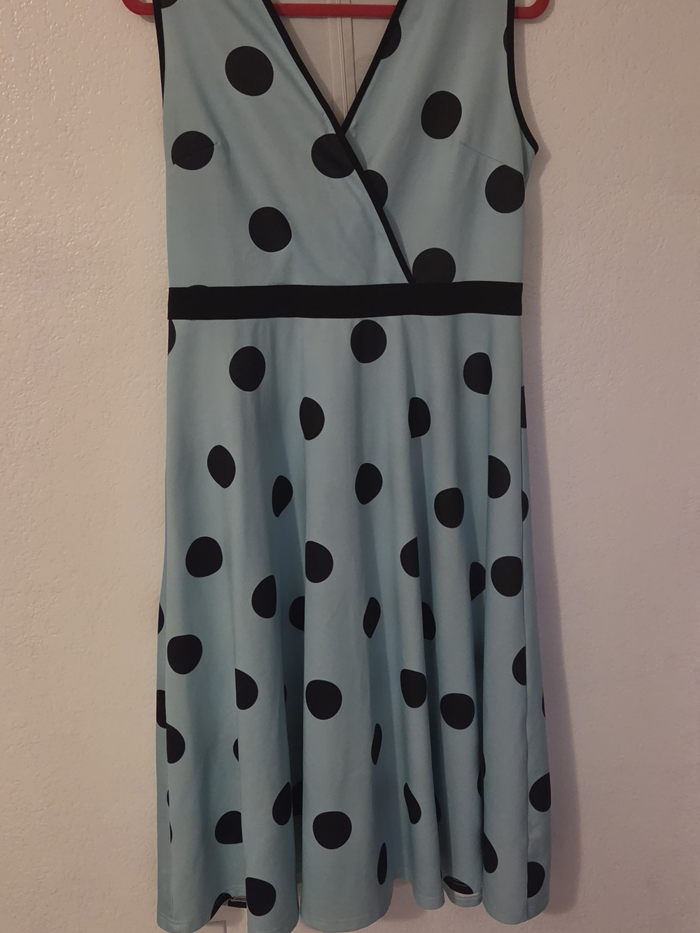 Sleeveless Light Blue Polka Dot Wrap Dress